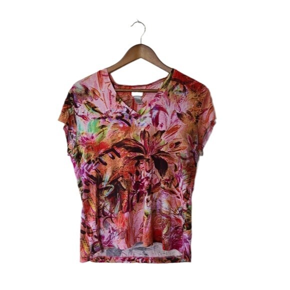 Chico's Women's patterned v neck hi low top top in Size 2 Large - Picture 2 of 6